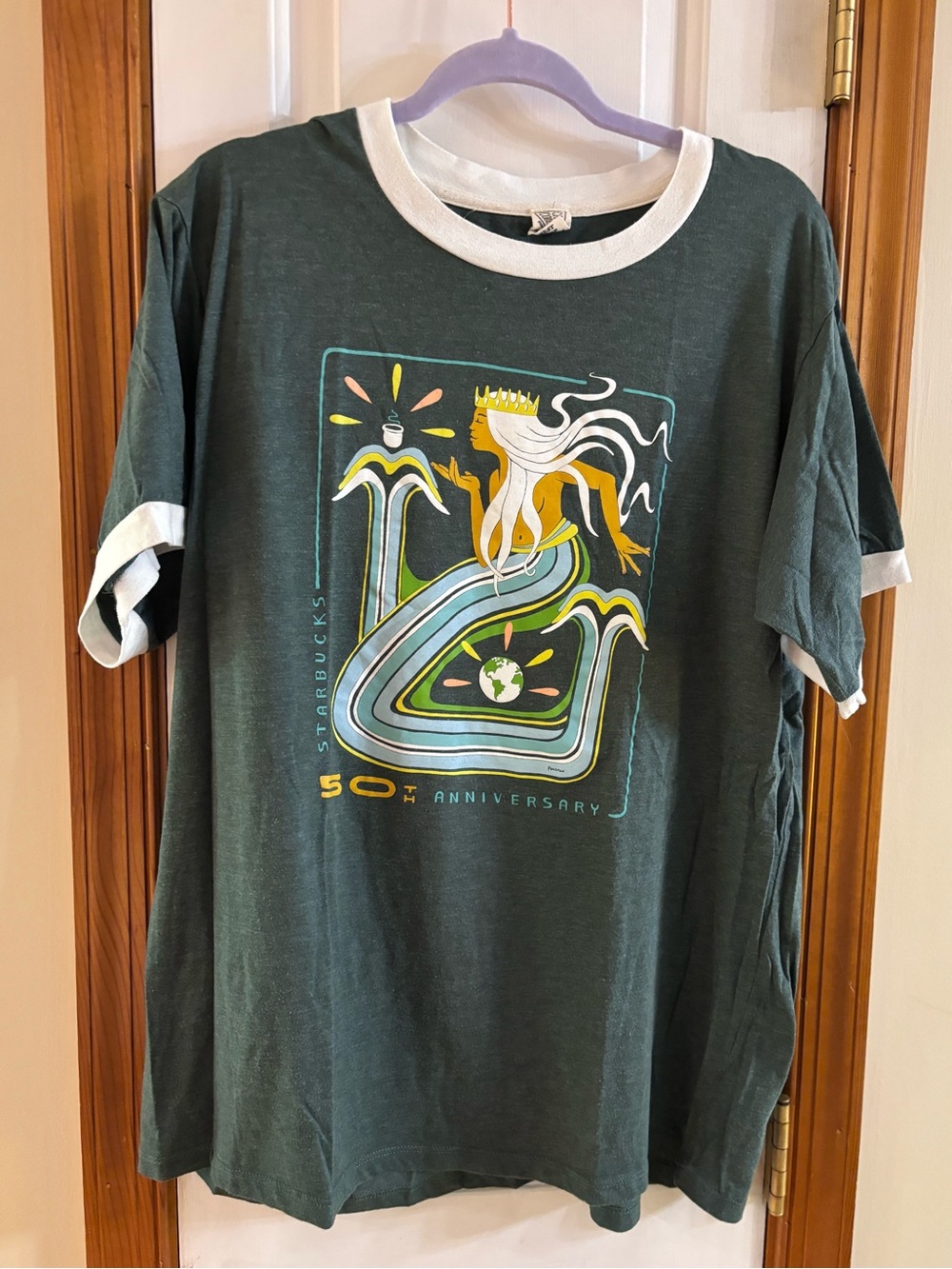 Camp Collection Starbucks 50th Anniversary Green Ringer Tee 1971 Size XL Unisex
